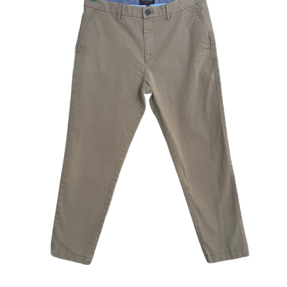 Banana Republic Mason Chino Pants  Tan Straight Slim Flat Front Zip Men’s 35x32